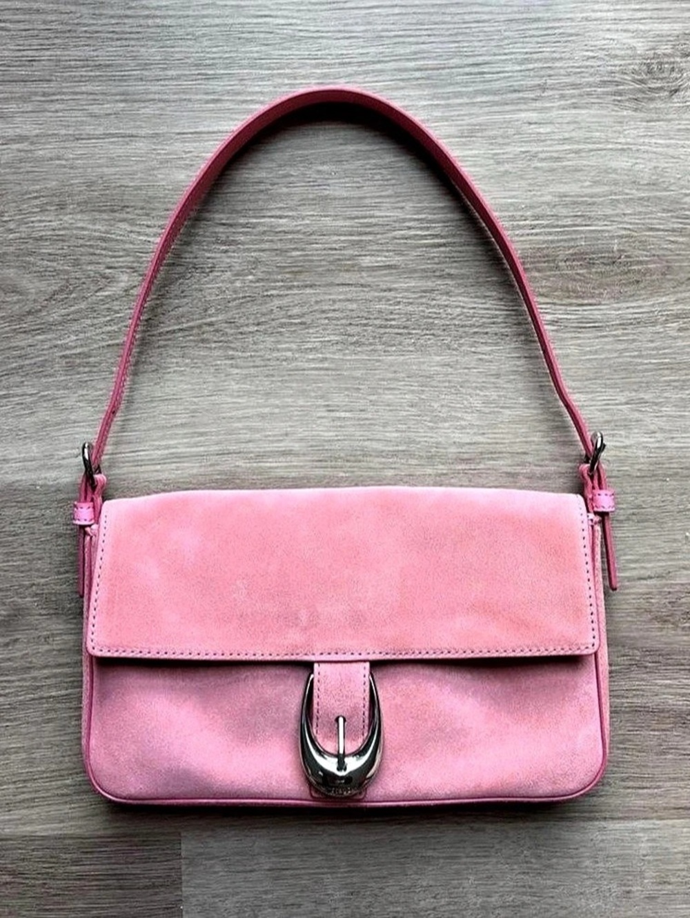 STAUD Harlow Suede Shoulder Bag Pink